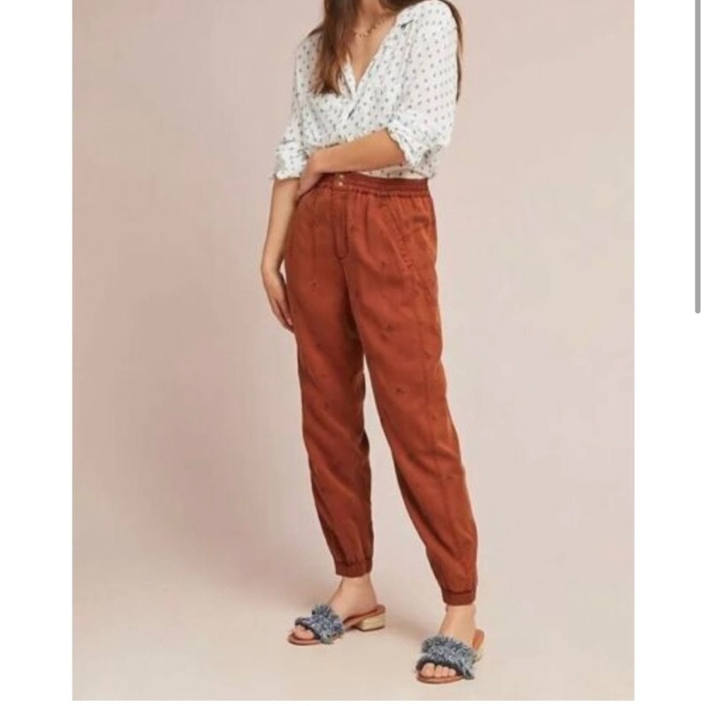 Anthropologie Rowan Embroidered Baggy Joggers brown orange size S
